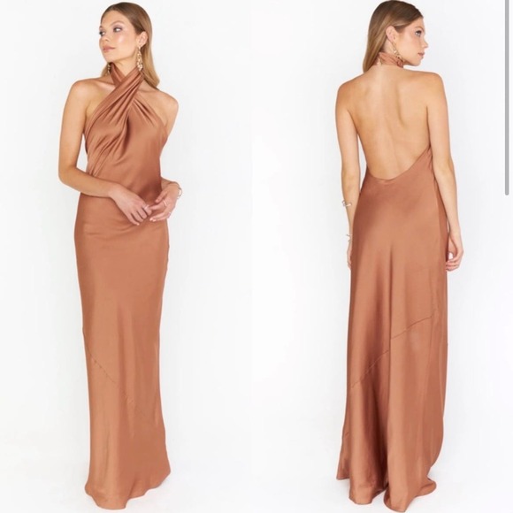 Show Me Your Mumu Jasmine Halter Maxi Dress Copper Luxe Satin Medium - Picture 1 of 10